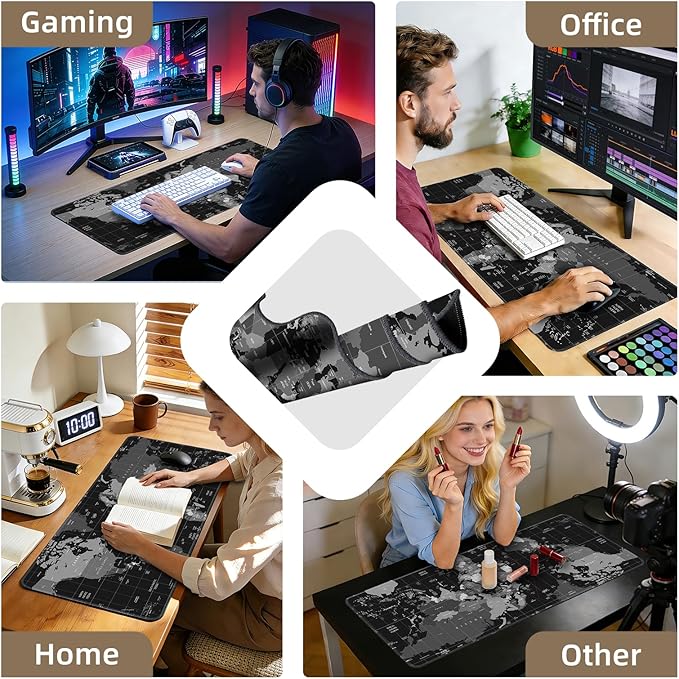 Galdas Mouse Pad for Gaming,XXL XL Large Mouse Mat Long Extended Mousepad Desk Mat Non-Slip Rubber Mice Pads Stitched Edges Thin (31.5 x 11.8 x 0.12 Inches),World Map Background - Image 4