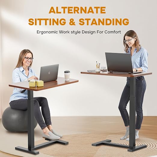 Adjustable Overbed Bedside Table with Wheels, Rolling Laptop Table, Pneumatic Adjustable Hospital & Home Use Bed Table, Mobile Standing Desk, Brown - Image 4