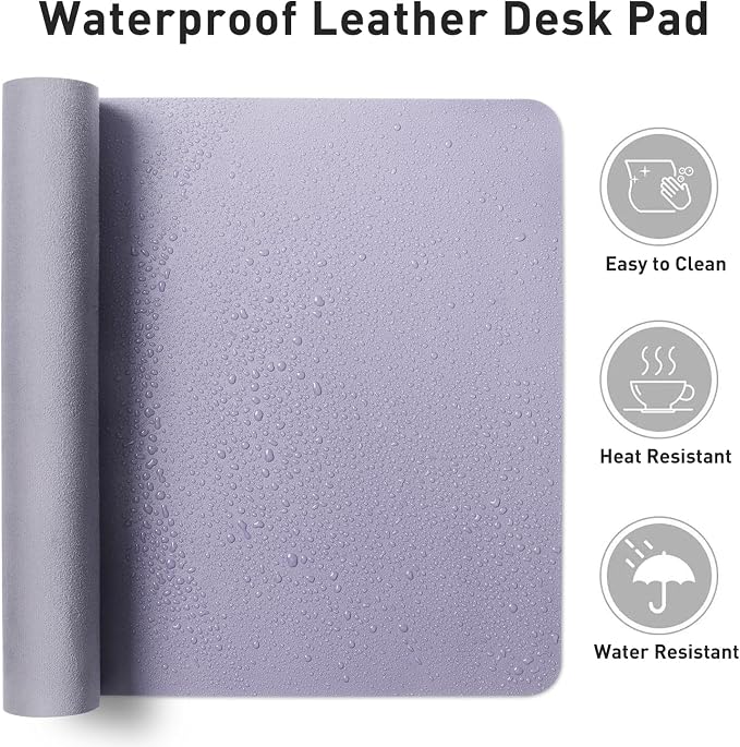 Aothia Faux Leather Desk Mat - Non-Slip PU Leather Desk Blotter, Waterproof Writing Surface, Large Desk Pad for Office & Home (Lavender, 55" x 17") - Image 7