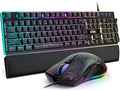 RedThunder K10 Wired Gaming Keyboard & Mouse Combo with Wrist Rest, Adjustable RGB Mechanical Feel Anti-ghosting Keyboard + 7D 7200 DPI Mouse+Soft Leather Wrist Rest for PC Gamers (Black Lines) by RedThunder