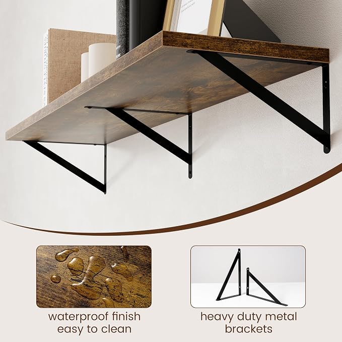 Axeman 12 Inch Deep Floating Shelves for Wall - 48 Inch Wide x 12 Inch Deep Wall Shelves Set of 2 - Rustic Wood Floating Shelves for Living Room - Image 5