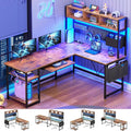 SEDETA L Shaped Gaming Desk with Hutch, 57.5” Reversible Corner Computer Desk with Storage Shelves, Gaming Desk with Pegboard, LED Lights, Power Outlet, Keyboard Tray (Rustic Brown) by SEDETA