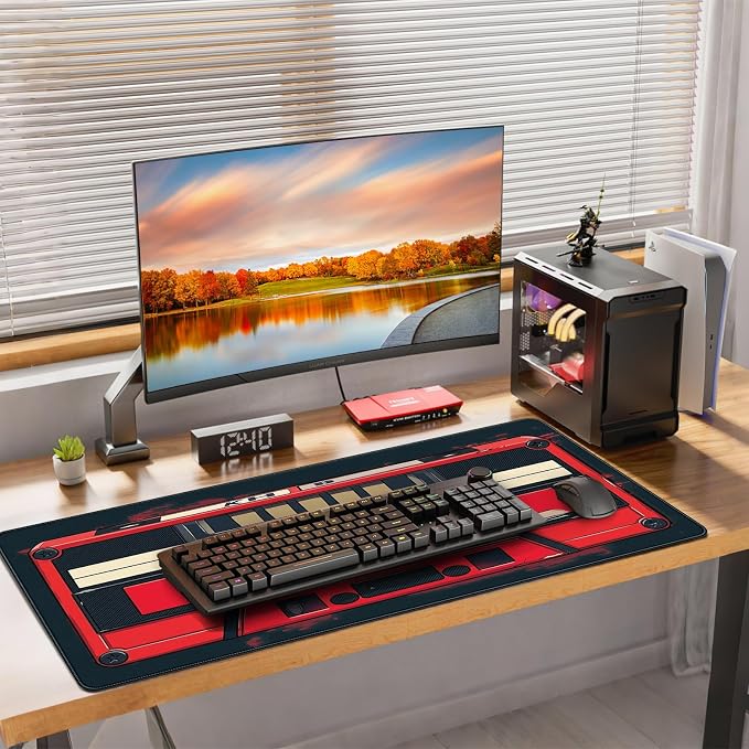 Retro Cassette Tape Design Mouse Pad, 35.4 x 15.7 Inches Gaming Desk Mat with Non-Slip Base for Home Office School Business - Image 7