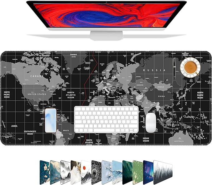 Galdas Mouse Pad for Gaming,XXL XL Large Mouse Mat Long Extended Mousepad Desk Mat Non-Slip Rubber Mice Pads Stitched Edges Thin (31.5 x 11.8 x 0.12 Inches),World Map Background by Galdas