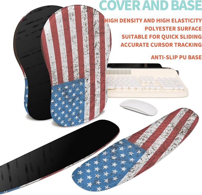 2-in-1 Ergonomic Set, Wave Rise Keyboard Wrist Rest and Massage Bulge Slope Mouse Pad Wrist Support, Cushion Memory Foam Integrated to Relieve Wrist Pain, American Flag - Image 6