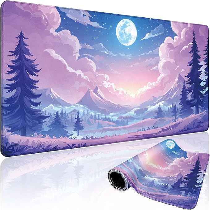 Mountain Moonlight Gaming Mouse Pad Desk Mat 31.5"x15.7" | Extended Mousepad, Non-Slip Rubber Base , Stitched Edges, for Computer/Laptop/Office/Home by Mcapirivo