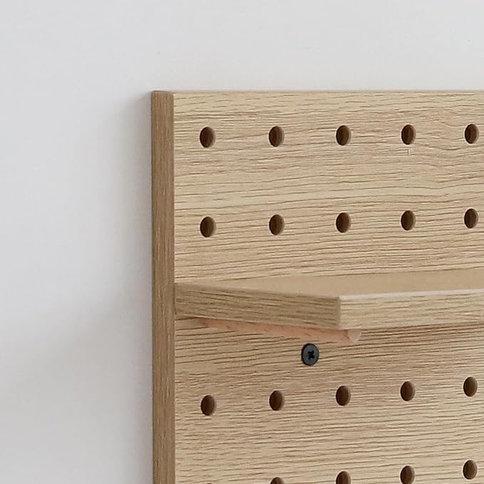 Wooden Pegboard Modular Display Organization Storage Wall Hooks Shelf (Oak Colored Finish-B-4) - Image 7