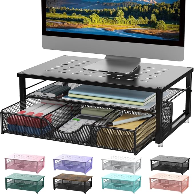 gianotter Computer Monitor Stand Riser with Drawer | Desk Organizers and Accessories Desk Accessories & Workspace Desktop Organizers Storage for Printer Stand (Black) by gianotter