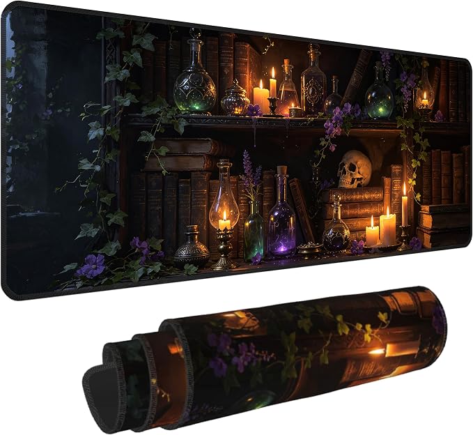 Enchanted Bookshelf Desk Mat, XL 31.5"x11.8" Large Mouse Pad, Floral Books Extended Gaming Mouse Mat,Non-Slip Rubber Base Waterproof with Stitched Edges for Gaming Office Home Decor by Unknown