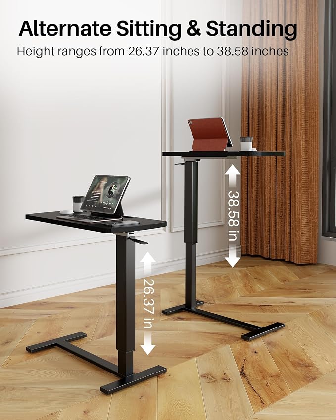 Foldable Overbed Table with Wheels, Pneumatic Adjustable Desk - Image 3