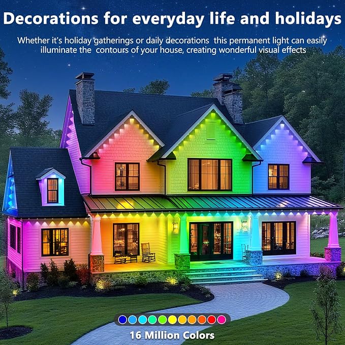 LETIANPAI 200FT Permanent Outdoor Lights,RGB Eaves Lights with App Control Remote,DIY Scene Modes IP67 Waterproof Outdoors Under Eave Lighting,Outdoor Light for Garden Decor - Image 4