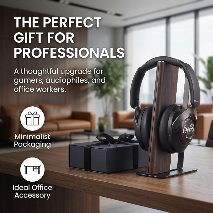 Headphone Stand Desk Cute, No Assembly, Dark Brown | Weighted Base Headset Holder for AirPods Max Sony Bose Beats Sennheiser, Stable Gaming & Studio Earphone Rack, - Image 7