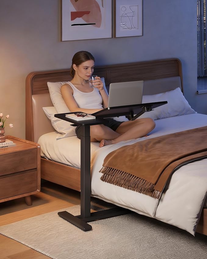 SANODESK 28''Overbed Table Gas Spring Lifting with Wheels&Tilting Desktop - Image 2