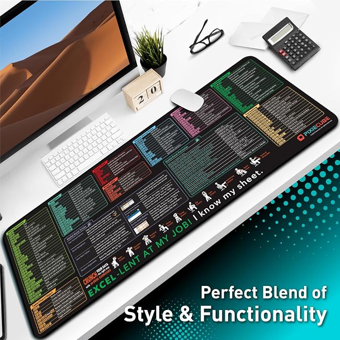 Pixiecube Excel Cheat Sheet Desk Pad | Excel Shortcut Keys Mouse Pad | Extended Large XL Gaming Mousepad | PC Office Spreadsheet Keyboard Mat | Non-Slip Stitched Edge - Image 6