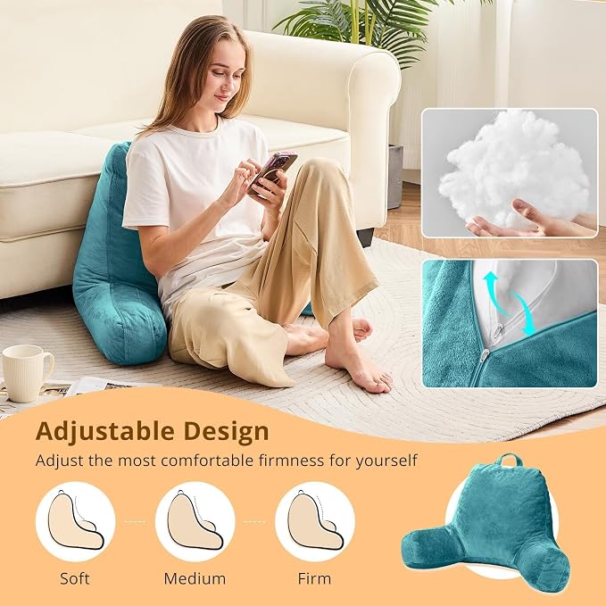 Sasttie Reading Pillow for Bed, Back Pillow for Sitting Up, Teal Blue - Image 2