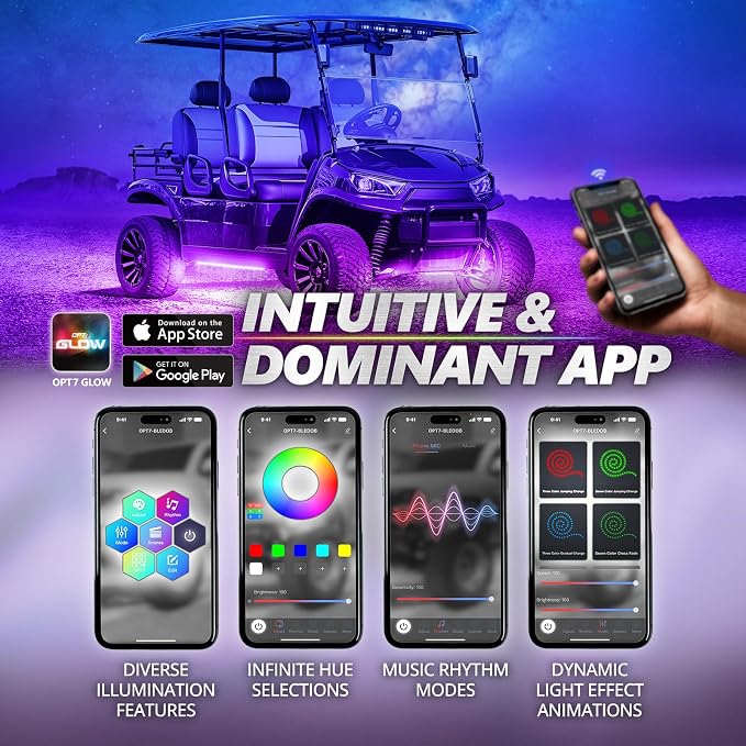 OPT7 Aura Pro RGB Aluminum Golf Cart Underglow with App & Remote, 12V - Image 3