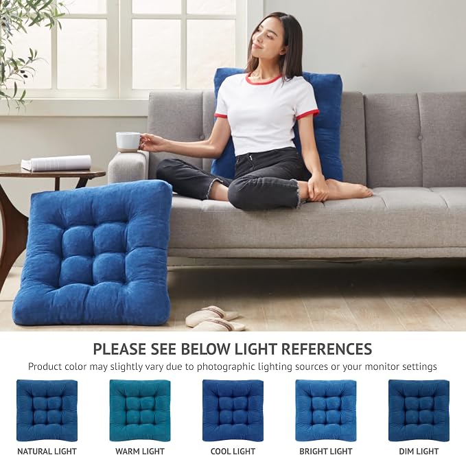 Floor Pillows Set of 6, Large Meditation Cushion for Adults, 22 Inch Square | Reading nook & office use, Tatami seating, Corduroy cover, 3.5 in thick, Shredded memory foam fill, Navy yoga pad - Image 4