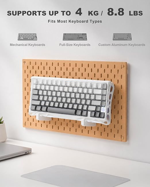 Mechanical Keyboard Holder for IKEA SKADIS, White | Pegboard Accessories |Keyboard Stand | Space-Saving Desk Organizer, Gaming Office | 4PCS - Image 3