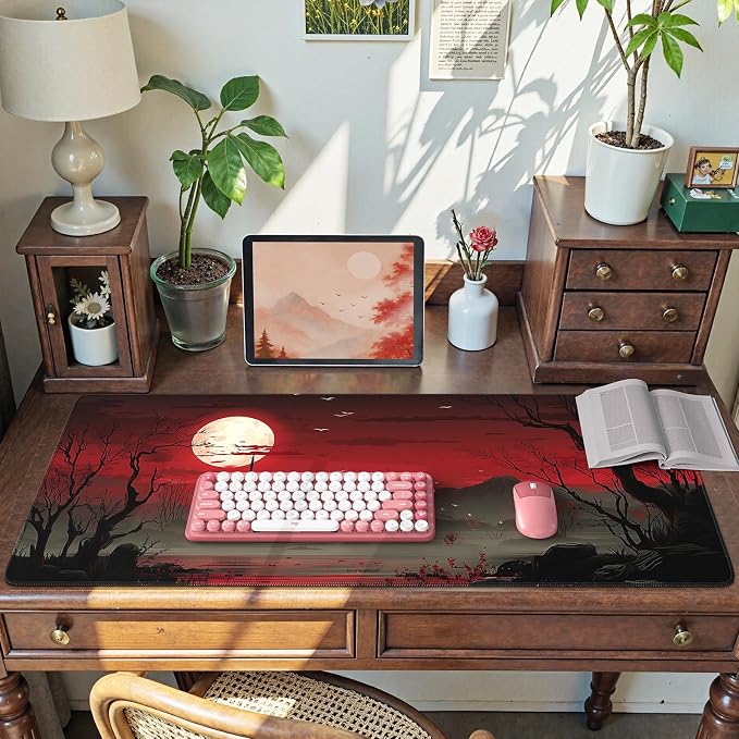 iCasso Desk Protector Mat, Large Japanese Mouse Pad, Full Moon | Stable Rubber Base Mousepad with Stitched Edges, Keyboard Mouse Mat Desk Pad for Work, Office, Home, Game - Image 8