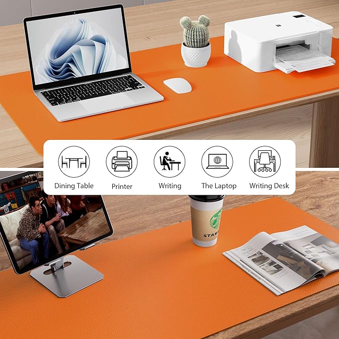 Aothia Leather Desk Pad Protector, Office Desk Mat, Large Mouse Pad, Non-Slip PU Leather Desk Blotter, Laptop Desk Pad, Waterproof Desk Writing Pad for Office and Home (48"x17", Hermes Orange) - Image 5