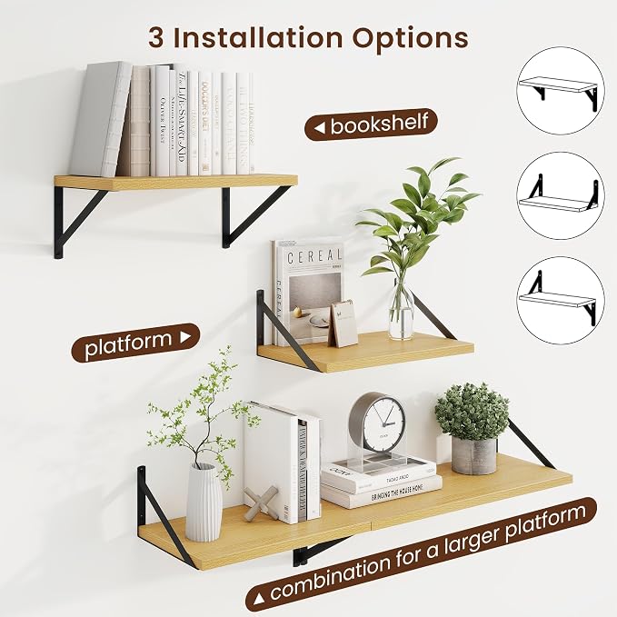 Axeman Deep Floating Shelves, 16'' x 10'' Oak Wall Shelves Set of 2 - Image 4