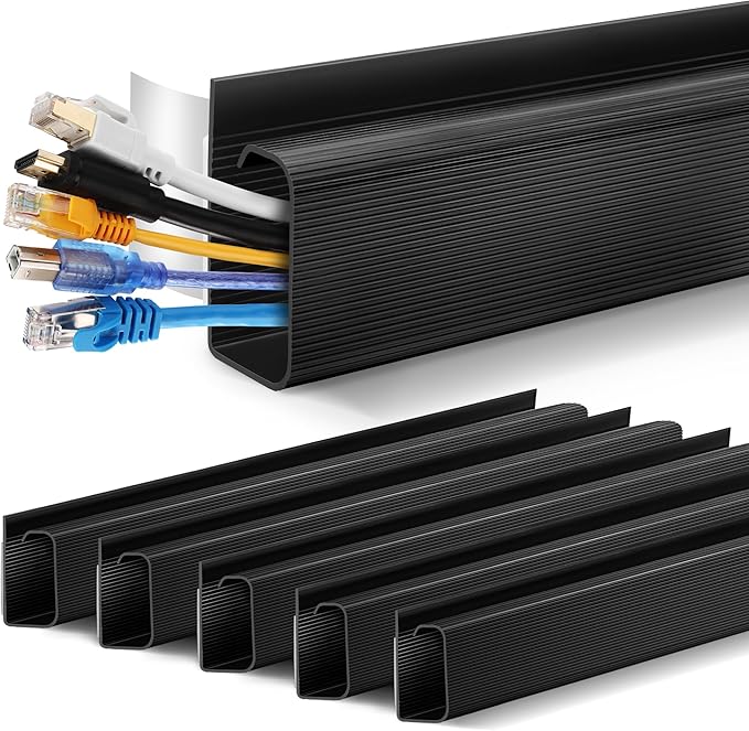 Cable Management Under Desk 94.5in (6X L15.8in) J Channel, ZhiYo Cord Organizer for Desk, Self-Adhesive Cable Organizer, Cord Management Wire Organizers for Cords, Wire Management Cable Raceway Black by ZhiYo