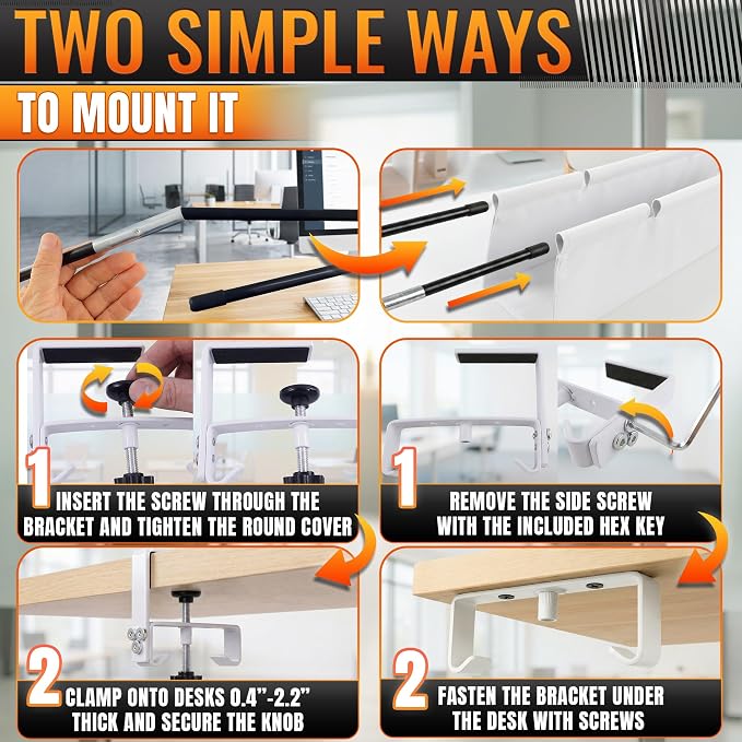 Under Desk Cable Management Tray 36" — No Drill Clamp-On Cord Organizer for Desk with Built-in Ties, Heavy Duty Metal Clamp, Foldable 600D Oxford Fabric for Home Office, WFH & Gaming PC Setup (White) - Image 5