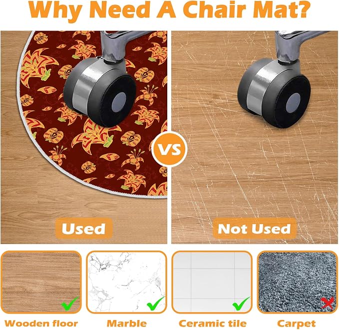 4ft/48in Home Office Chair Mat for Hardwood Floor, Anti-Slip Desk Chair Mats, Computer Gaming Chair Mats for Rolling, Low Pile Carpet Floor Chair Mat(Red-1) - Image 3