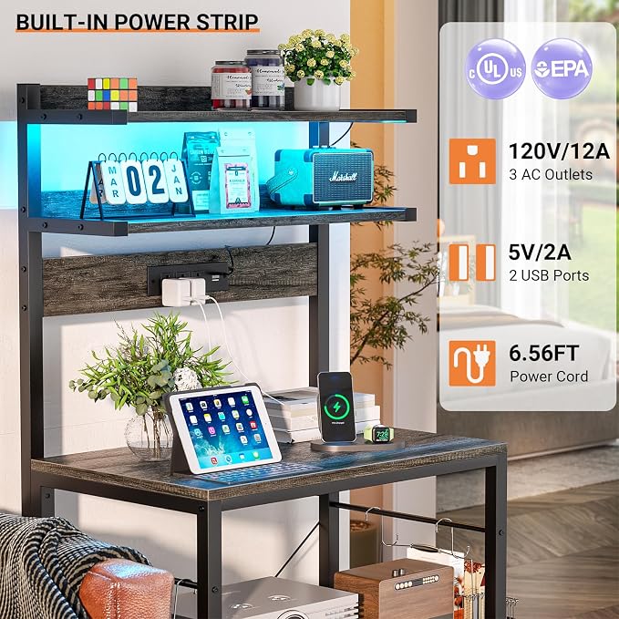Aheaplus Bakers Rack with Power Outlet & RGB LED, 5-Tiers Coffee Bar Table - Image 3