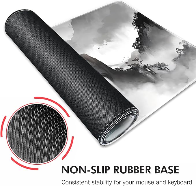 Galdas Mouse Pad for Gaming,XXL XL Large Mouse Mat Long Extended Mousepad Desk Mat Non-Slip Rubber Mice Pads Stitched Edges Thin,Black Ink Background (31.5 x 11.8 x 0.12 Inches) - Image 5