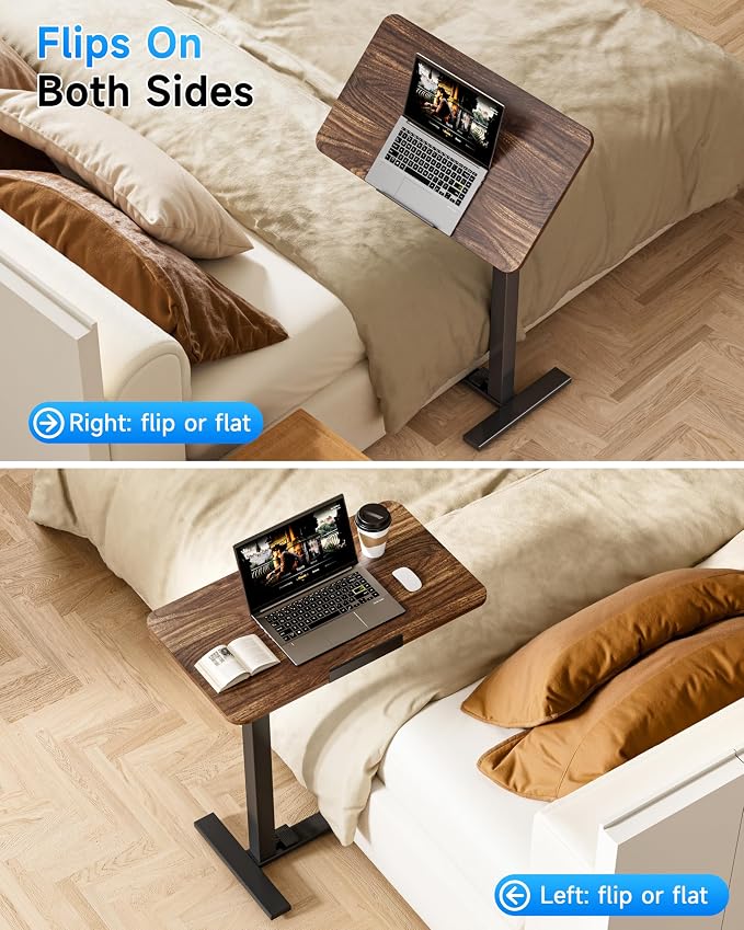 BIZUM Mobile Standing Desk Laptop Desk Pneumatic with Wheels 180° Tilt Top Hospital Bed Table Portable Rolling Cart Foldable Bedside Table for Hospital&Home Use, Walnut - Image 5