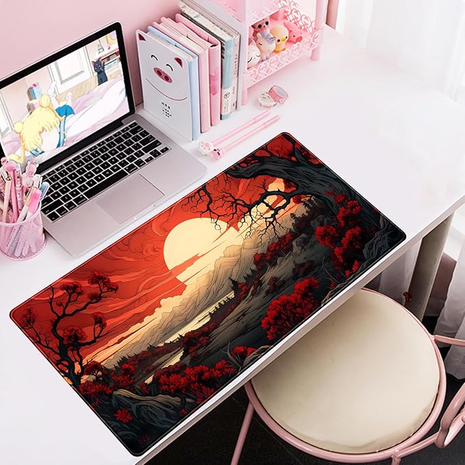 Red and Black Mouse Pad Japanese Mouse Pad XL Black Anime Big Mouse Pads for Desk Large Gaming Large Mouse Pad for Men Desk Pad with Stitched Edges Non-Slip Large Computer Mat, 31.5x15.7 in. - Image 5