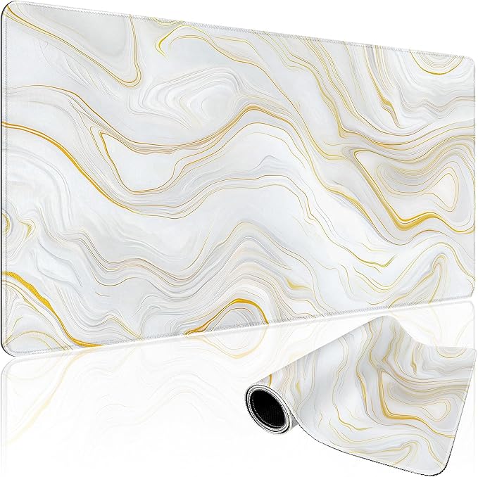 Large Mouse Pad Gaming Desk Mat 31.5"x15.7" Non Slip Gold Marble | Extended Mousepad, Non-Slip Rubber Base , Stitched Edges, for Computer/Laptop/Office/Home by Mcapirivo