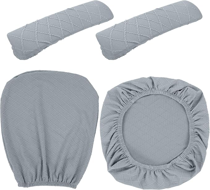 Tallew 4 Pcs Office Chair Covers Set Computer Universal Protective Stretchable Chair Seat Covers Desk Armrest Slipcovers Pads Office Cushion Backrest for Rotating(Quilted Silver Gray) - Image 2