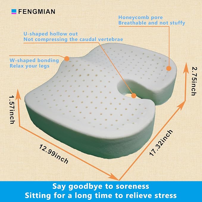 Natural Latex Seat Cushion - Soft, Bouncy and Relieves Pressure - Suitable for Office Chair, Home Chair, Car, Gaming, Wheelchair, Meditation, and Yoga - Image 3