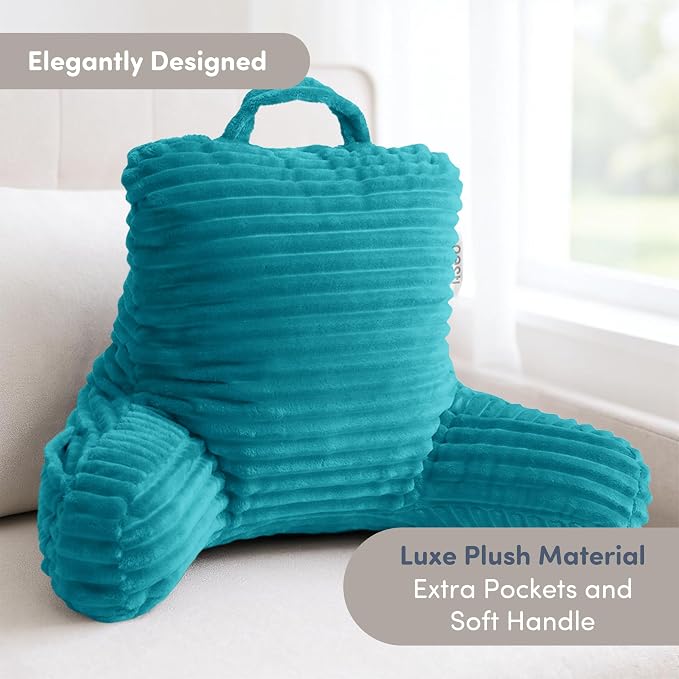 Nestl Reading Pillow for Kids & Teens with Shredded Memory Foam, Luxe Cut Plush Backrest Pillows for Reading and Gaming, for use on Couch, Bed, Floor, Adjustable Support with Washable Cover Teal - Image 2