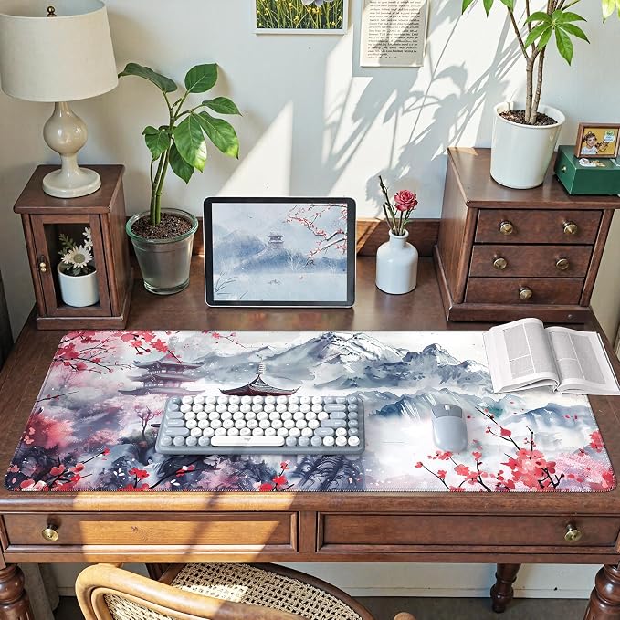 iCasso Desk Protector Mat Large Japanese Mouse Pad,Sakura | Stable Rubber Base Mousepad with Stitched Edges, Keyboard Mouse Mat Desk Pad for Work, Office, Home - Image 8