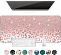 Auhoahsil Large Mouse Pad, XXL Desk Pad, Extened 35" x 15", Non-Slip Rubber Base, Stitched Edges, Superior Surface, Waterproof Keyboard Mat, Large Mousepad for Gamer, Office & Home, Pink Gold Leopard by Auhoahsil