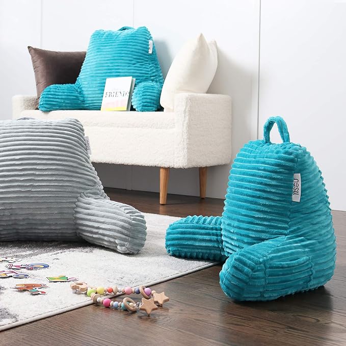 Nestl Reading Pillow for Kids & Teens with Shredded Memory Foam, Luxe Cut Plush Backrest Pillows for Reading and Gaming, for use on Couch, Bed, Floor, Adjustable Support with Washable Cover Teal - Image 8