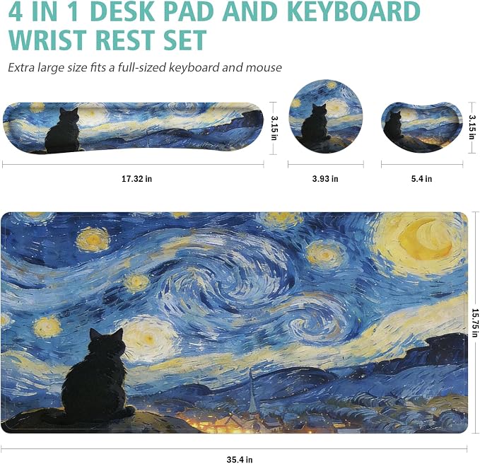 Mouse Pad Set Large Desk,Keyboard Mouse Pad Anime Mousepad with Non-Slip Base and Stitched Edge Mouse Mat Desk Pad 35.4 x 15.7 Mouse Pads for Desk Home Office (Sky Cat) - Image 2