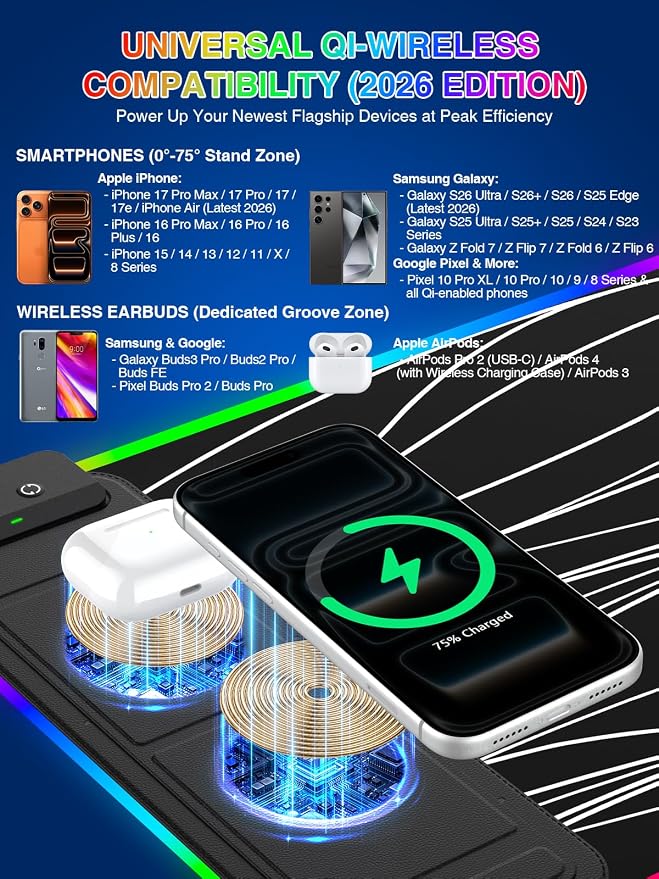 RGB Mouse Pad with Foldable Phone Stand Wireless Charger, 31.5"x11.8" XL Gaming Mousepad Large Desk Mat, Desk Pad with 11 Colors 5 Modes, Waterproof - Image 3