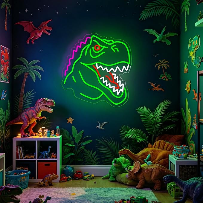 Dinosaur Neon Sign Lights for Wall Decor, T-REX LED Sign for Room and Man Cave Decor, Dimmable Powered LED Signs for Bedroom, Man Cave Party, Birthday Christmas Gift (T-REX Green) - Image 6