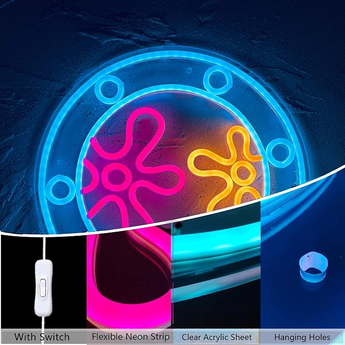 manimo Ocean World Porthole Neon Lights, LED Under Sea Porthole Neon Signs for Wall Decor,USB Night Light for Game Room Bedroom Birthday Wedding Party Gifts(13.3 * 13.3in) - Image 2
