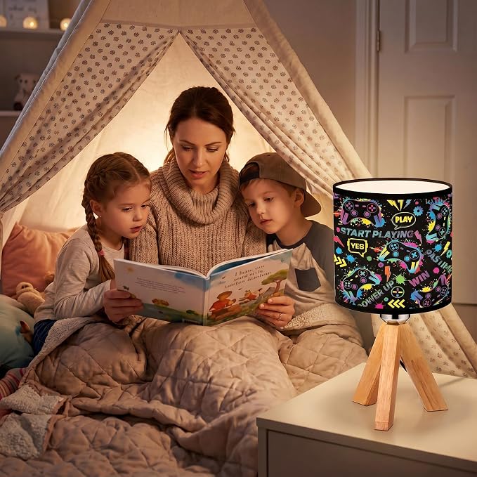 Glooglitter Video Game Table Lamp with Wood Triangular Stand 3 Colors Dimmable Lights 9.72 x 5.12 Inch Video Game Bedroom Room Decor Bedside Lamps Night Light for Desk Birthday Gifts - Image 7