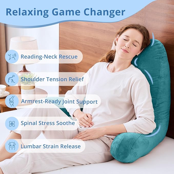 Sasttie Reading Pillow for Bed, Back Pillow for Sitting Up, Teal Blue - Image 6