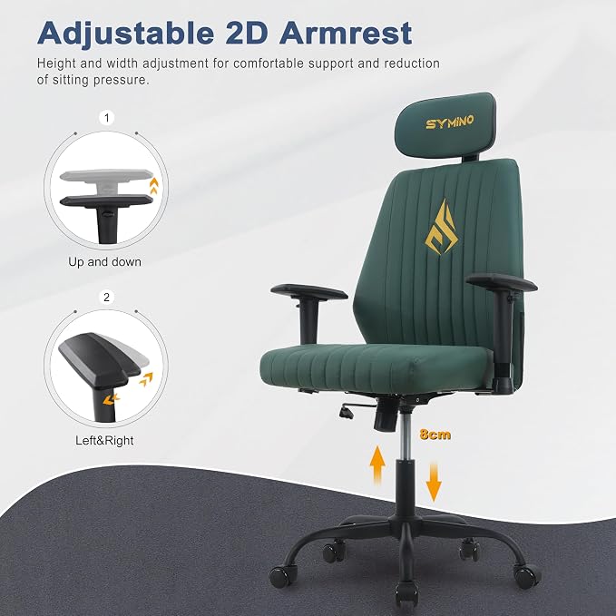 Symino Office Chair Ergonomic with 109° Rocking Function, Premium PU Leather, Integrated Lumbar Support, Adjustable Headrest & Armrests, Swivel Desk Chair - Image 7
