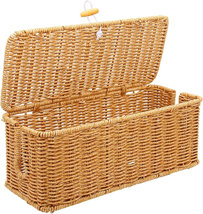 Cable Management Box, Handmade Rattan Cable Organizer Cord Basket by KANYO-AUTO