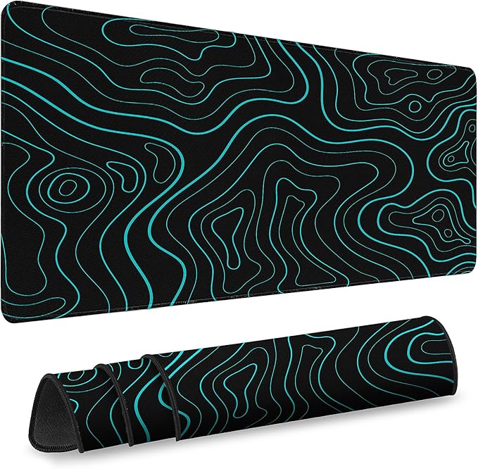 Gaming Desk Mat with Silky Smooth Surface & Exquisite Patterns,31.5x11.8 Inches Large-Sized Mouse Pad, Perfect for Extended Gaming,Work,and Home Office Decor (Blue Topographic Lines) by Unknown