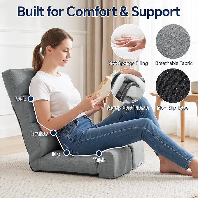 BALAPET Floor Chair with Back Support and Movable Leg Cushions | Multi-Angle Adjustable Backrest, Lumbar Support, For Gaming, Reading, Relaxing, Napping，22.8 x 19.7 x 25.6 in - Image 4