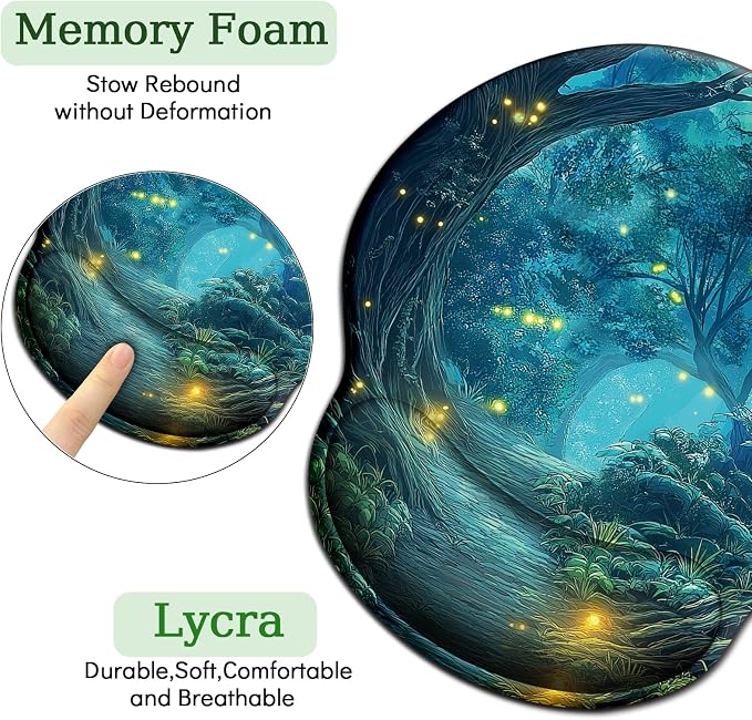 LIMKRIAN Firefly Forest Ergonomic Mouse Pad with Wrist Rest, 9.8 x 8.6in - Image 6
